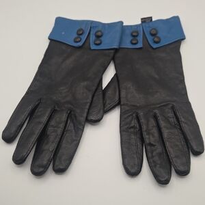 Black Blue Soft 100% Leather Lined Gloves L
